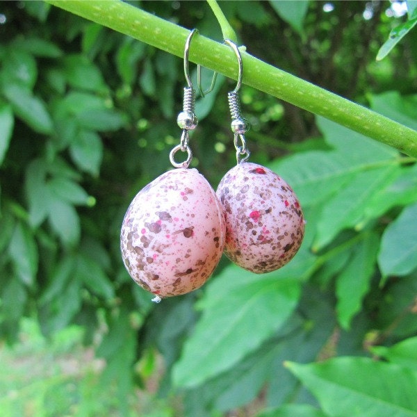 Pink Speckled Bird Egg Earrings
