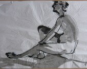 Sketch of a young woman, original drawing, ink wash  25" x 38"