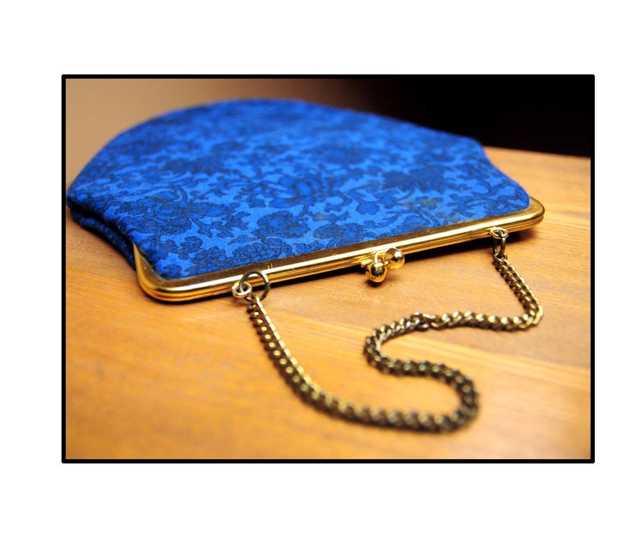 Purse Mid Century  Modern Sapphire Blue Floral Handbag