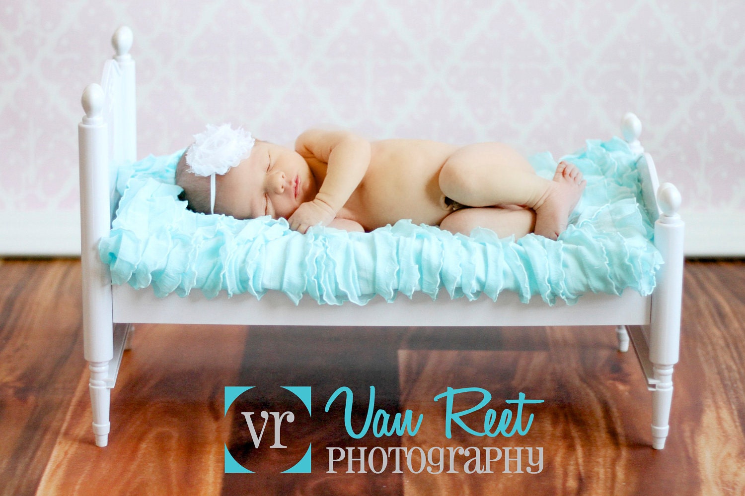 Baby Headbands - Newborn Headbands - White Shabby Chic Chiffon Flower Rosette Skinny Headband -  Baptism Headband - Photography Prop