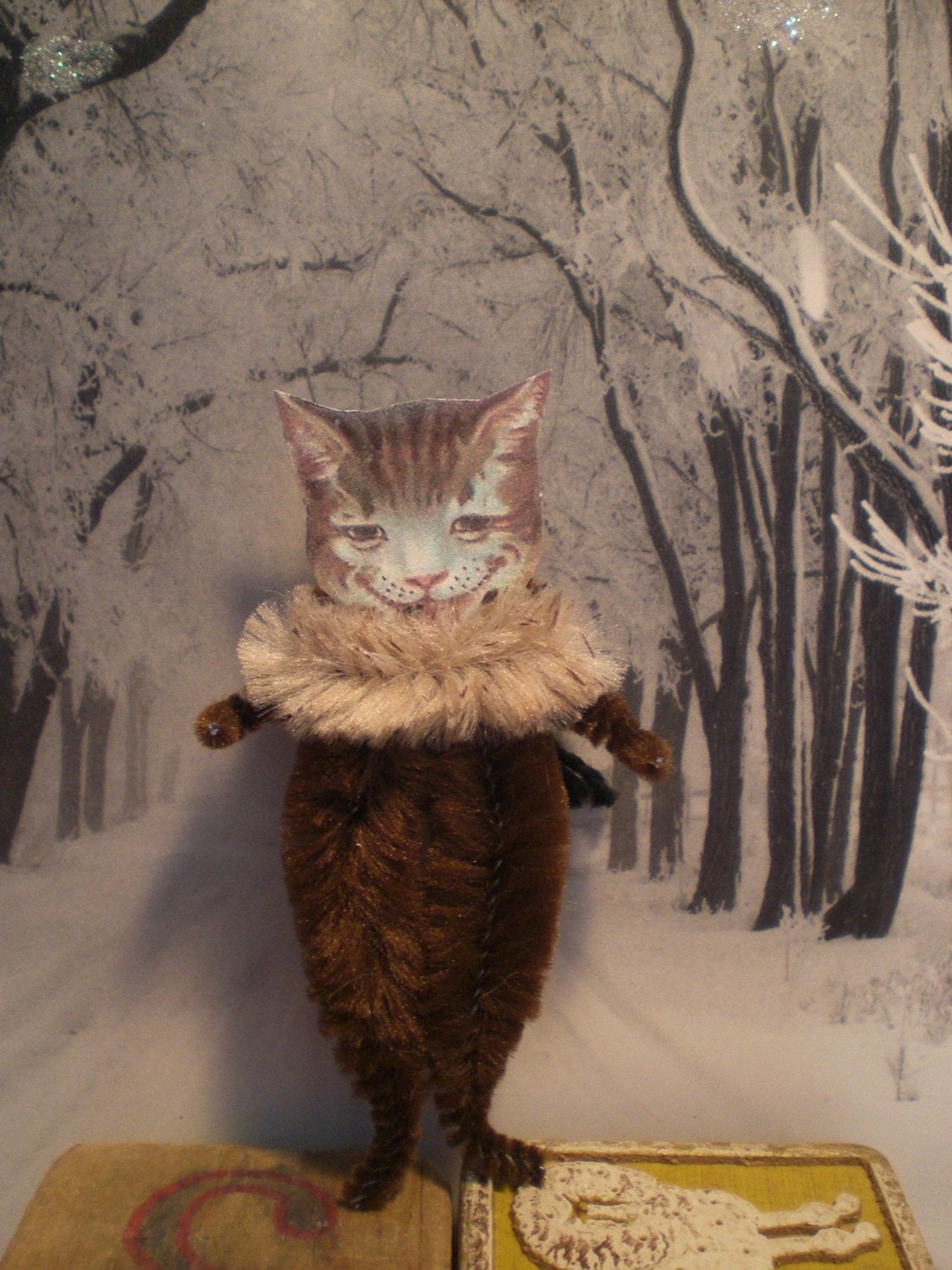 smiling tabby cat chenille ornaments