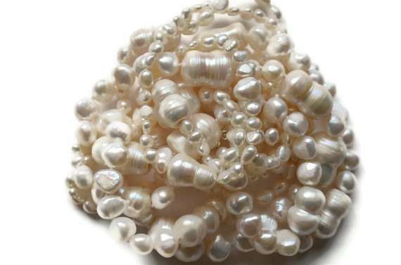 Pearl Necklace, White Ivory, Baroque Freshwater, Multi-Strand