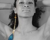 Epic CLEARANCE sale: Long Solo Peacock Feather Earring - Turquoise