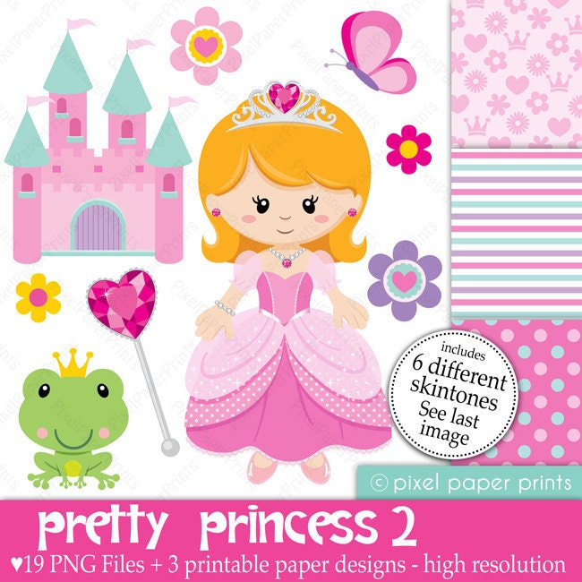 Pretty Princess II 6 colors - Digital paper and clip art set