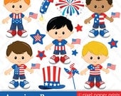 American Boys - Digital paper and clip art set - 4th of July