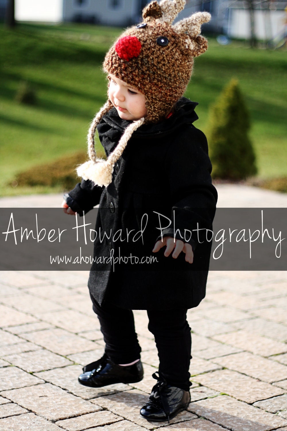 Toddler Reindeer Hat Rudolph GREAT photo prop or gift for Christmas- size 12mos-3yo