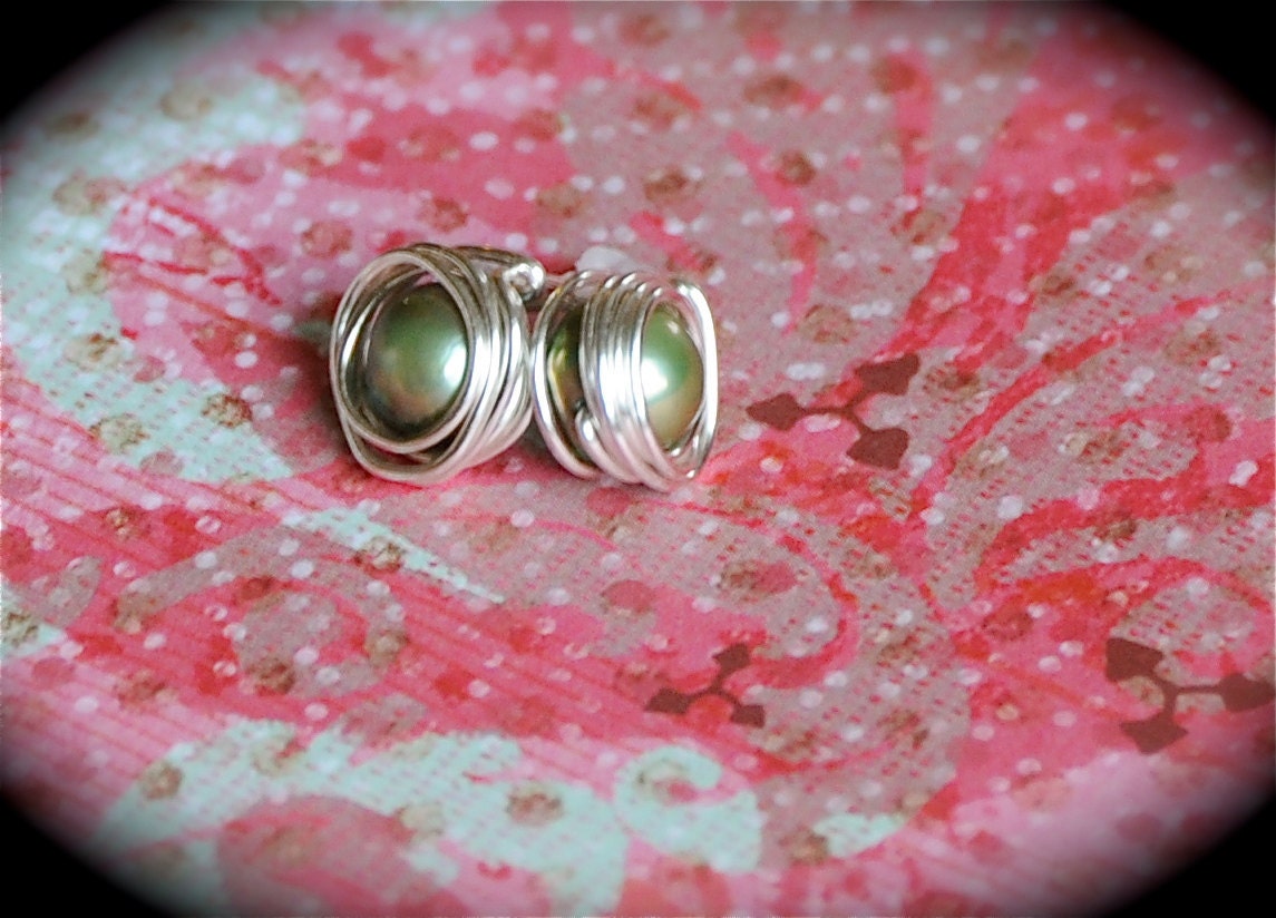 August Pearl - Genuine Green Fresh Water Pearl Earrings