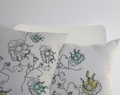 Pillow 50x50cm "Miss Minty loves Mr Pistache" - hand screen printed