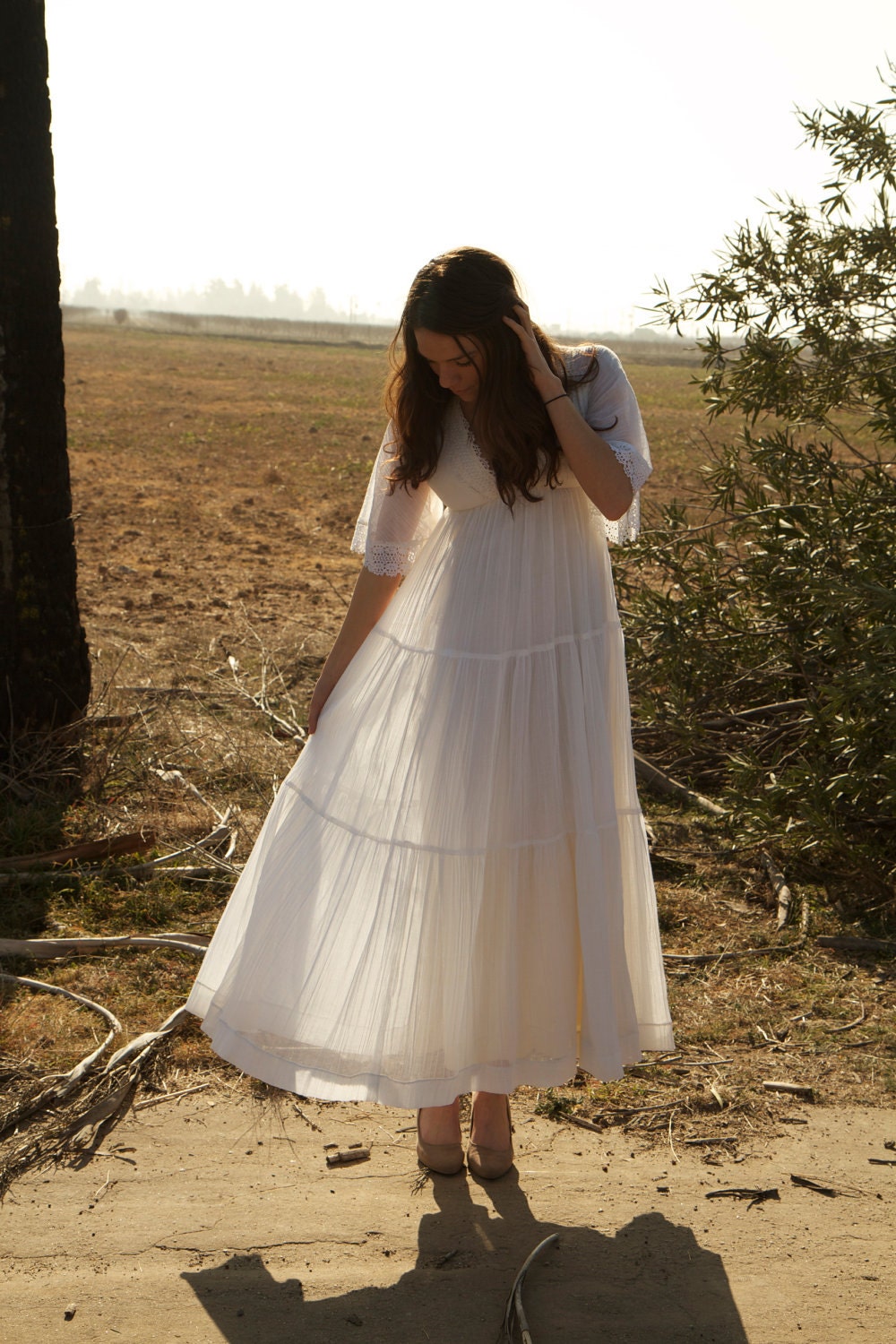 Vintage Wedding Gowns, White, Bohemian, Gunne Sax - Alma