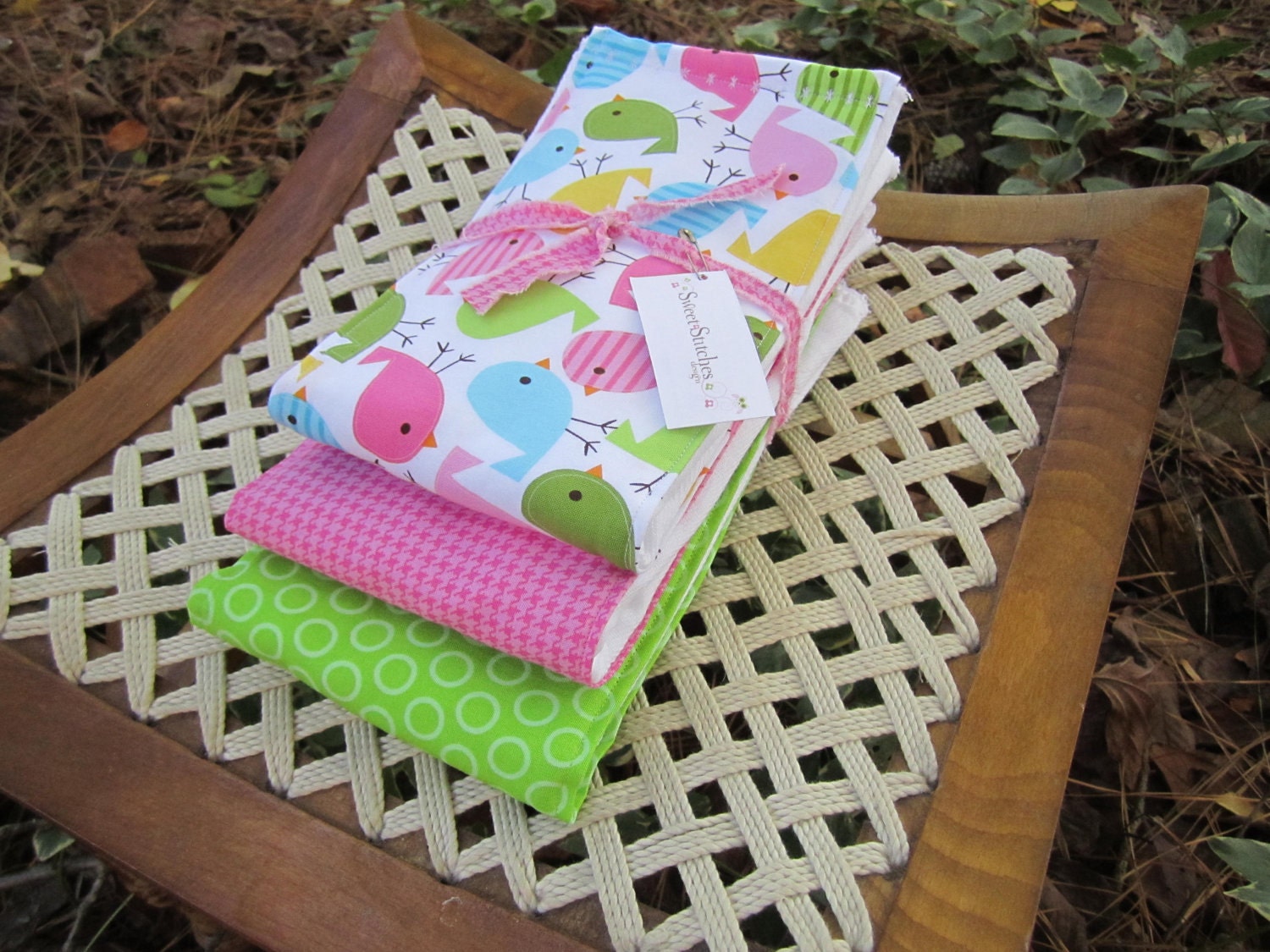 Baby Girl Burp Cloth Set Bird - Girl Burp Cloths - Sweet Tweets - Premium 6 ply
