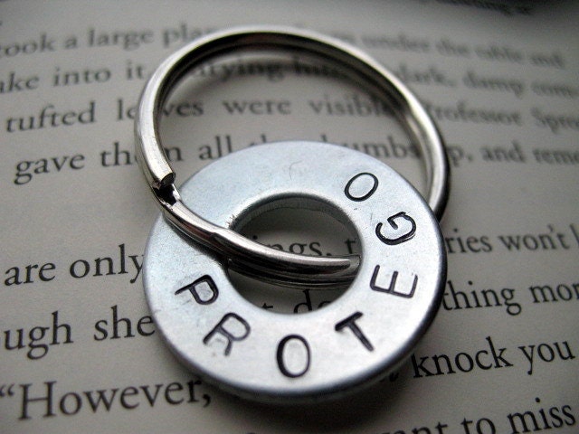 Protego: hand stamped hardware washer keychain by always greener