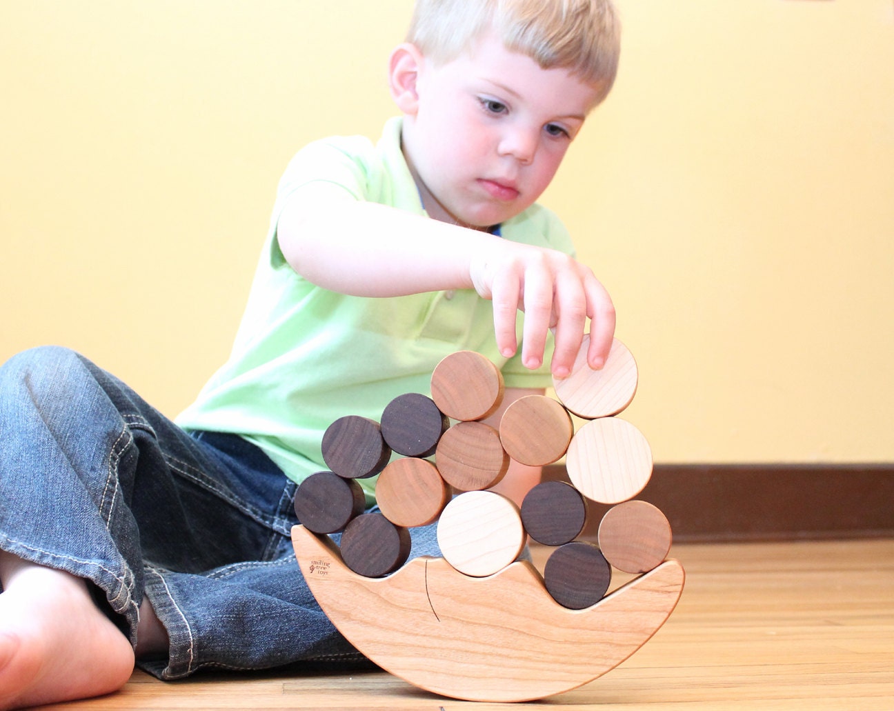 Smiling Moon BALANCER - natural stacking and balancing wooden game, an educational learning toy set for little ones and the young-at-heart