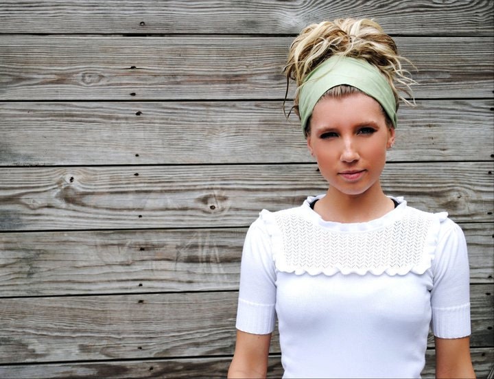 Pre-Tied Bandana/Headband-Solid Sage Green-Womens/Teens