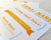 Wedding Invitation - Vintage Banner Design in Orange and Blue