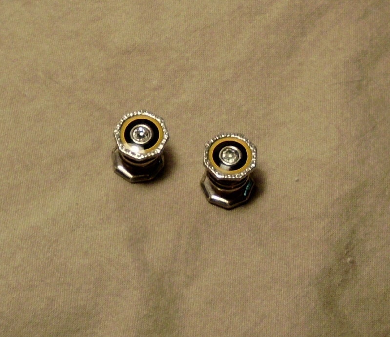 Antique White Rhodium Plated with Cut Crystal Cuff Links