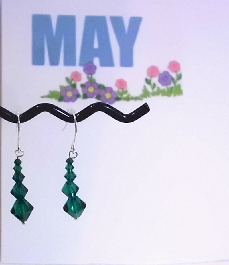 May Birthstone (Emerald Swarovski Crystal & Silver) Earrings