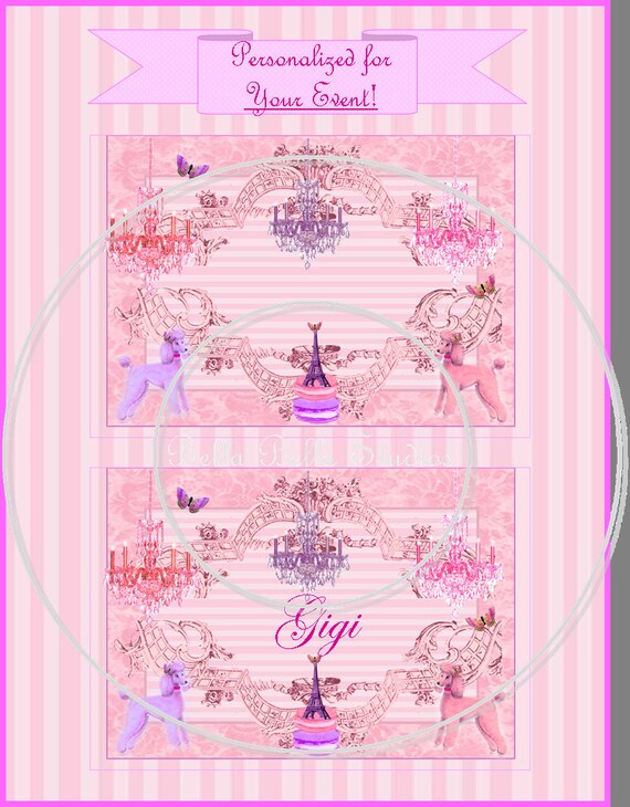 PARIS Pink POODLE Printable CUSTOMIZED Birthday Party Favor Tags, Place Cards, Dessert Tags Bella Bella Studios Il_570xn