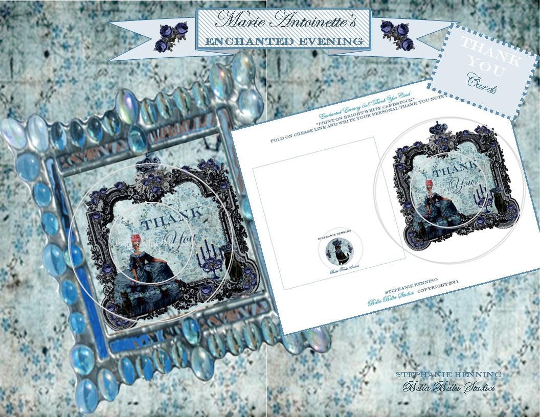 Marie Antoinette Halloween Party - Instant Download PRINTABLE THANK YOU Card - Costume Party, Masquerade Ball - Bella Bella Studios Il_570xn