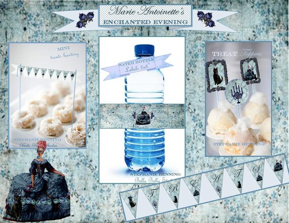 Marie Antoinette Halloween Party - Instant Download PRINTABLE DRINK WRAPS, Water Bottle Labels - Bella Bella Studios Il_570xn