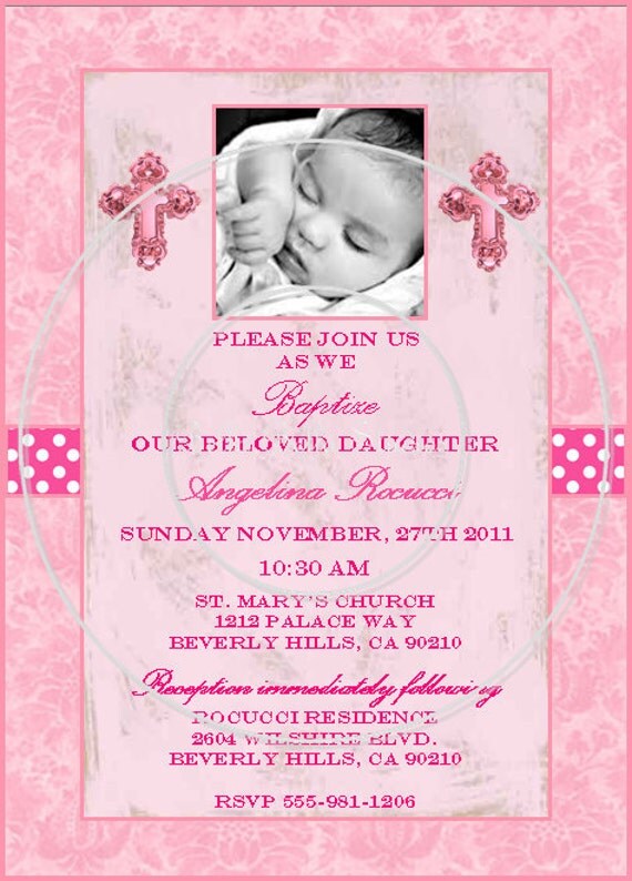 BELLA Bambino - PRINTABLE Custom INVITE - Birth Announcement Baptism Christening - Pink Baby - Bella Bella Studios Il_570xn