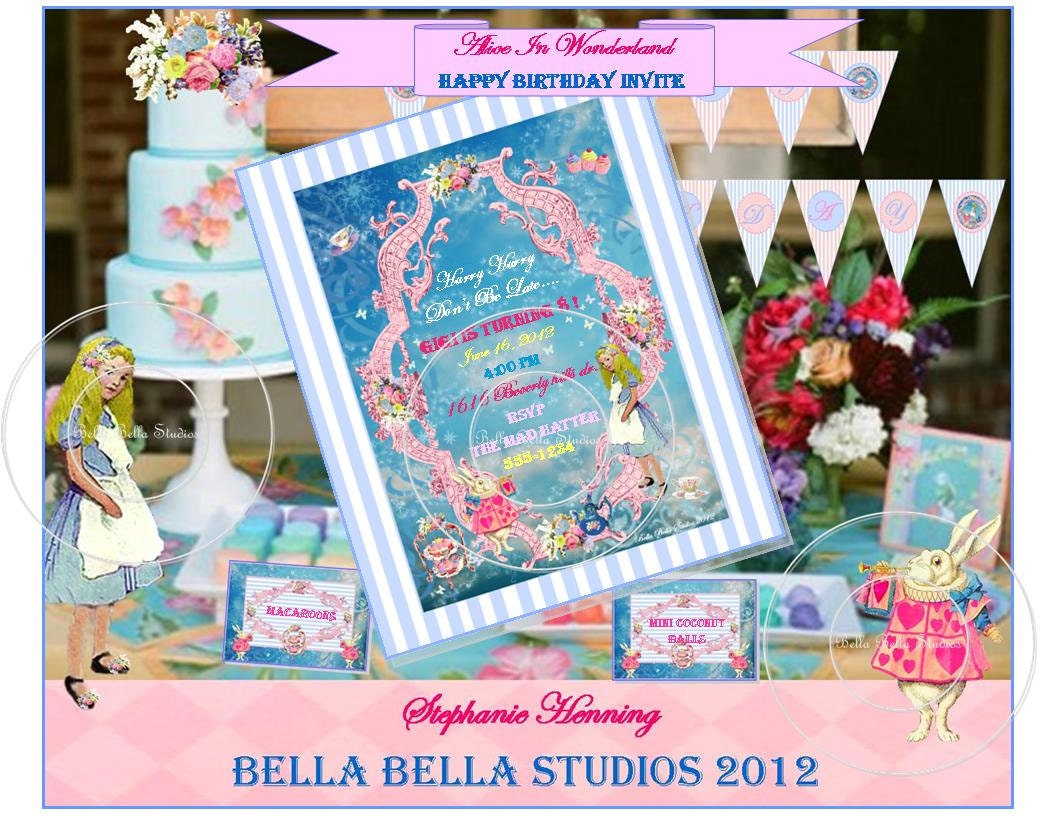 ALICE in Wonderland Inspired Birthday Party Customized PRINTABLE INVITATION - Featured on Kara's Party Ideas Website - Bella Bella Studios Il_570xn