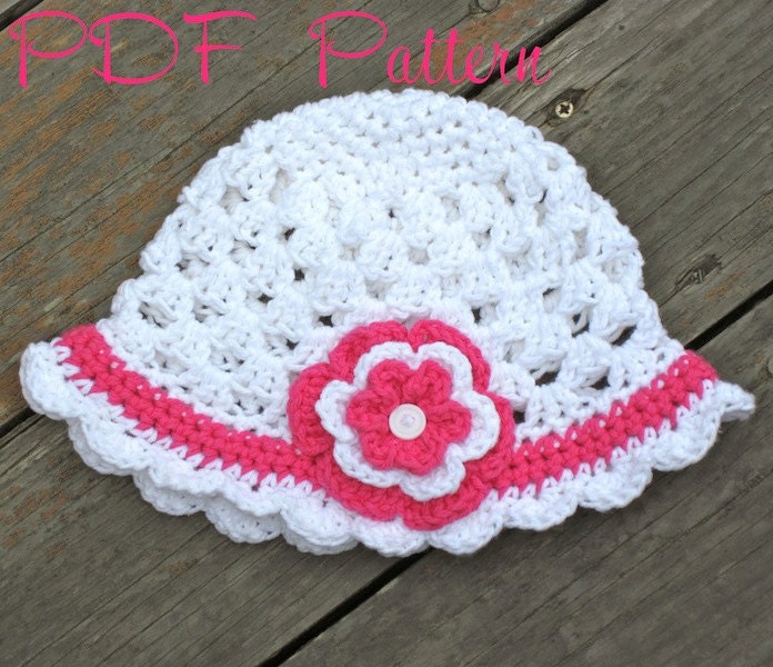 Spring crochet hat pattern - Scalloped edge sun hat - Instructions to make super cute and easy girls hats - baby toddler child teen adult