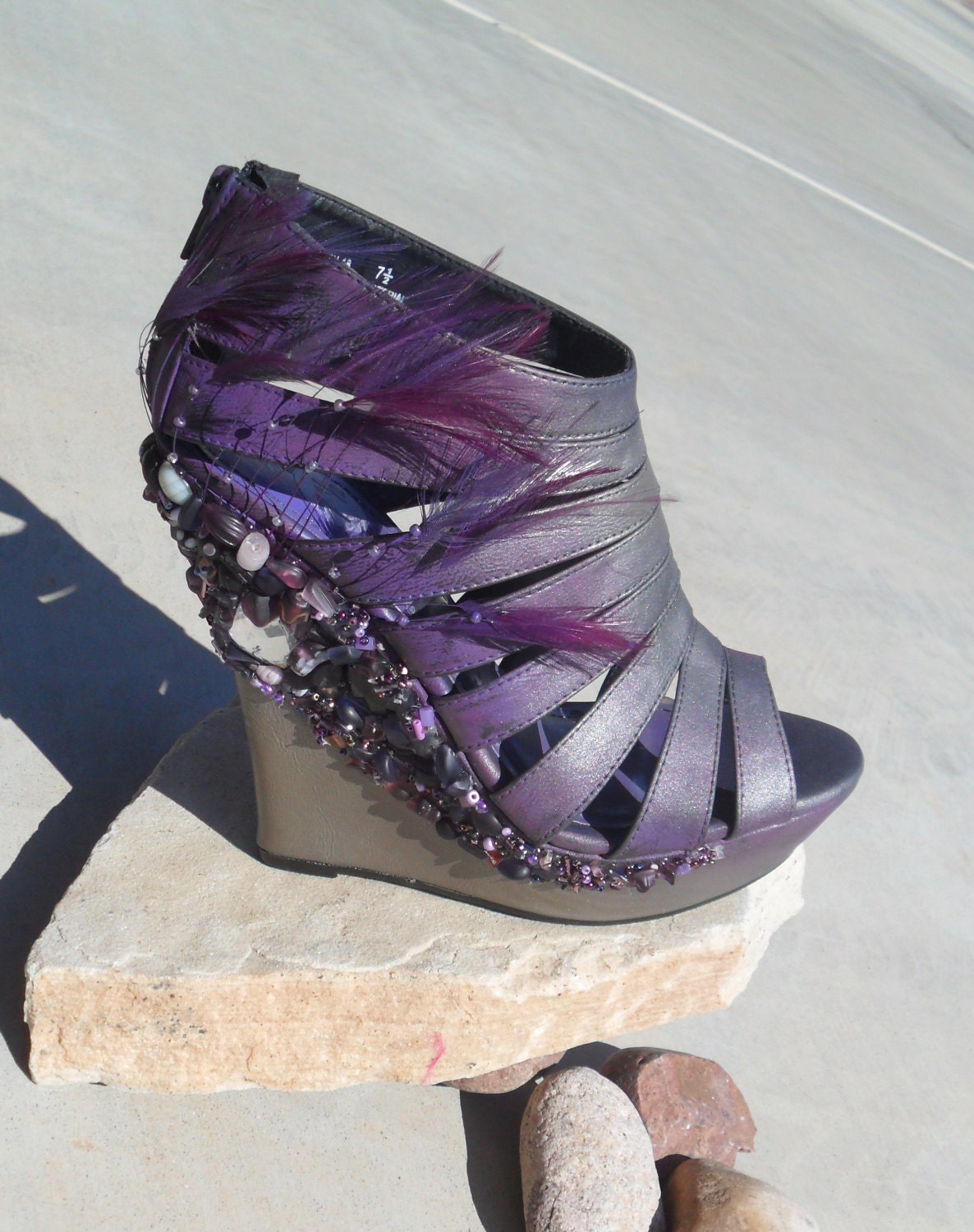 Purple, Stone, Feathers, and Metallic "Last NIght" (Custom Heels)