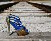 Blue, Multi-Colored Rhinestone, Chain, Mirrored, Heel (Custom Made)