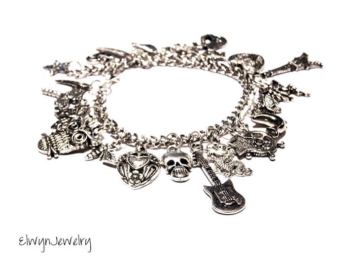 Chain Bracelet, Charm, Statement Jewelry, Chunky, Custom, Bridesmaid Gift, Silver