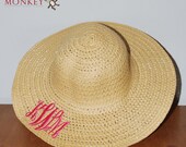 Custom Boutique Monogrammed Embroidered Personalized Women's Wide Brim Big Floppy Straw Beach Pool Sun Hat