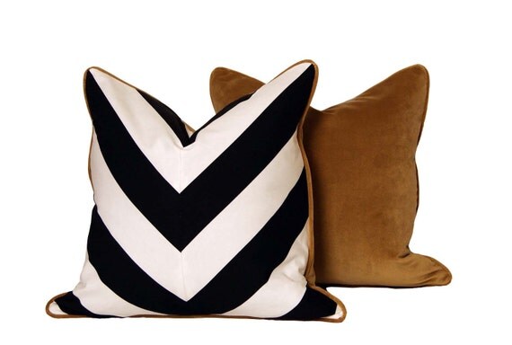 B&W Chevron Pillows with Gold Velour Backing