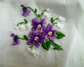 Vintage Embroidered Purple Pansy Handkerchiefs - NOS - PoplarStVintage