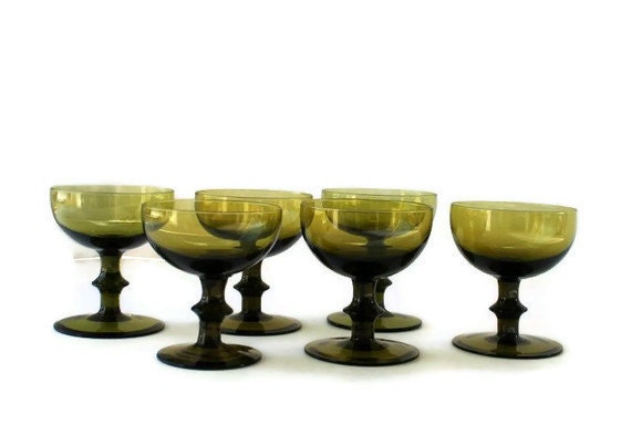 Six Hand Blown Glass Dessert Bowls