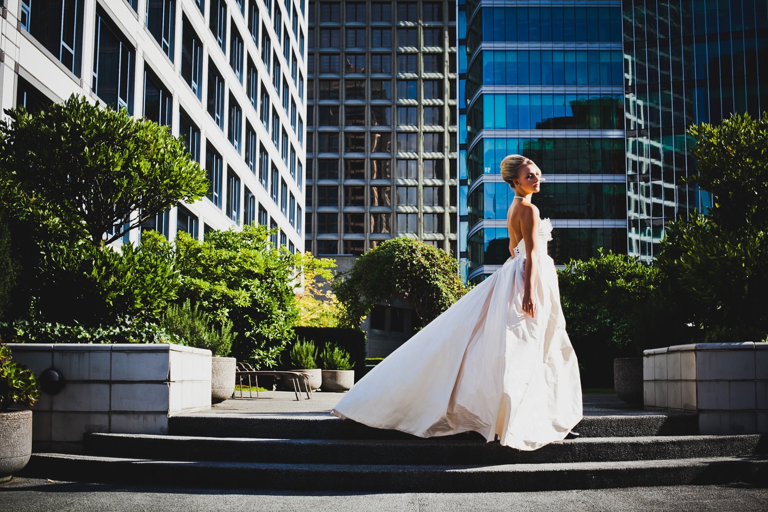 Sea Shell Ball Gown Wedding Dress with Pockets, Strapless Deep Sweetheart Bodice, Corset Back Eco Friendly Silk