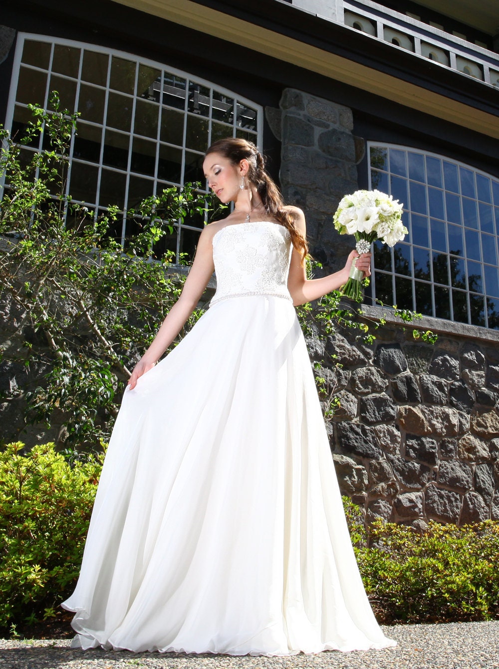 Lace and Chiffon Wedding Dress, Beach or Destination Wedding, Simple, Goddess // Hand Made  // Available in Plus Size