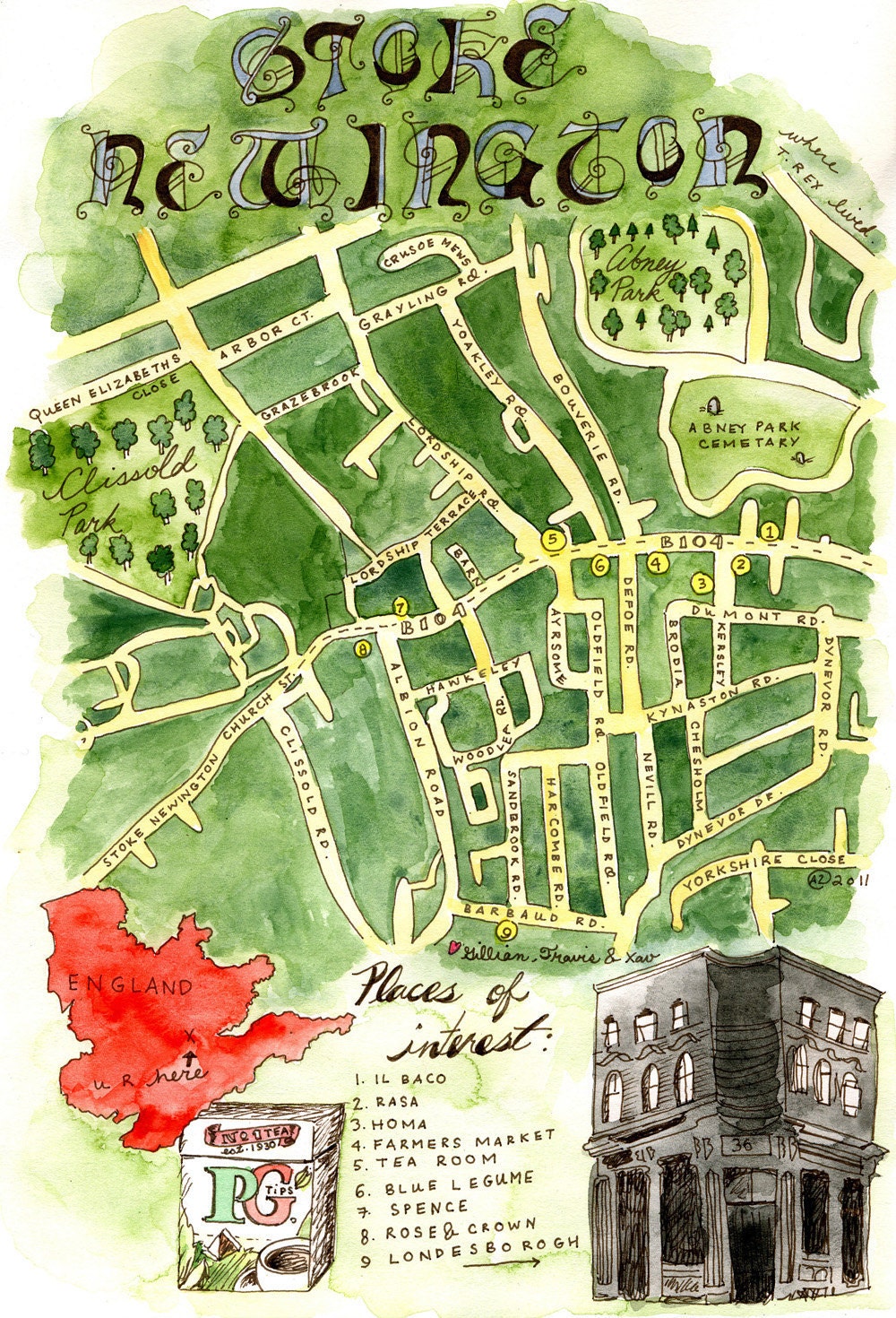 England Map-Stoke Newington-Archival Print