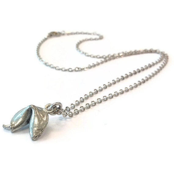 Fortune Cookie Necklace Fortune Cookie Charm Silver Jewelry Charm Pendant Drop Necklace Everyday Jewellery Chinese Luck Asian N-283 284 285