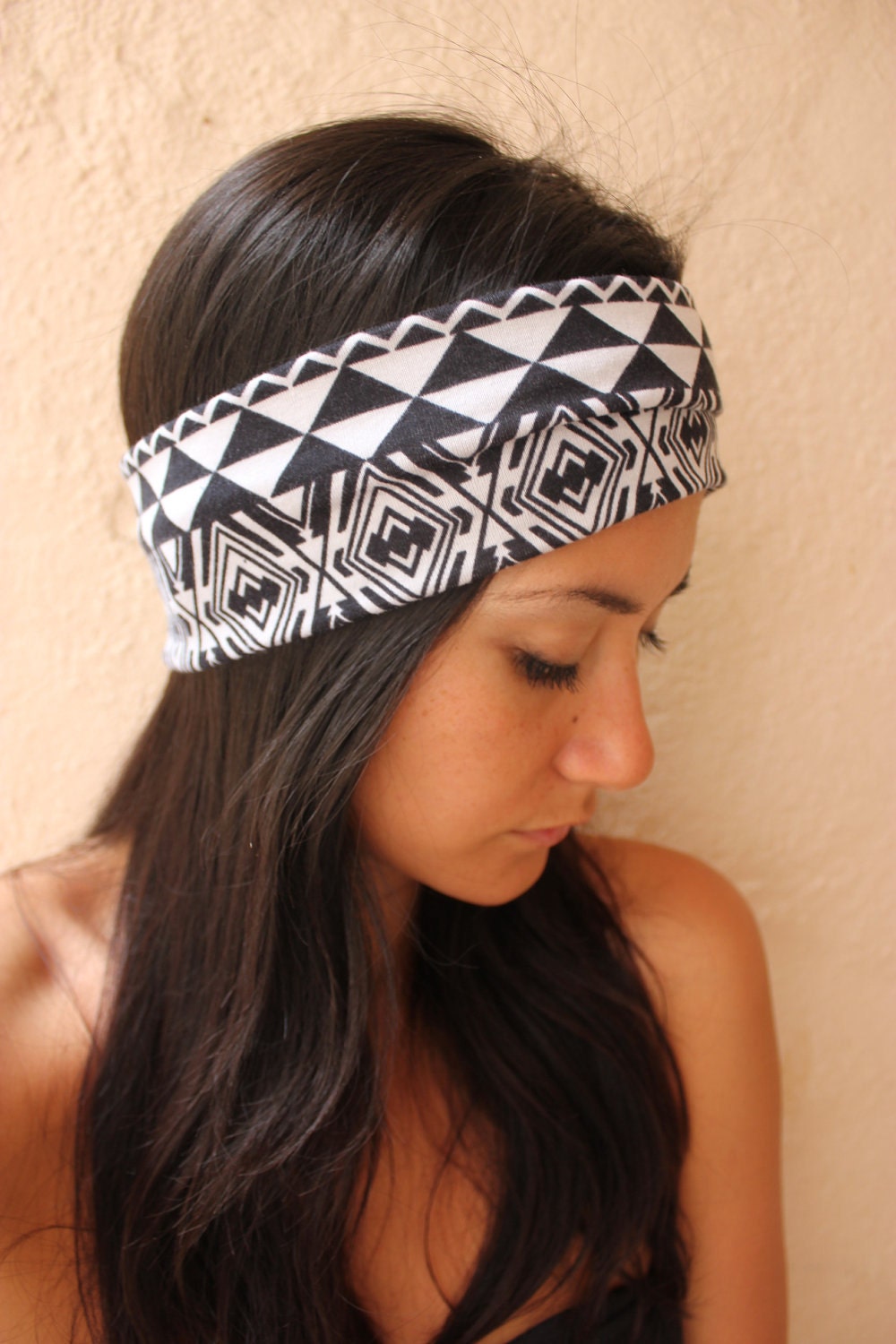 Aztec print Headband- Black and white