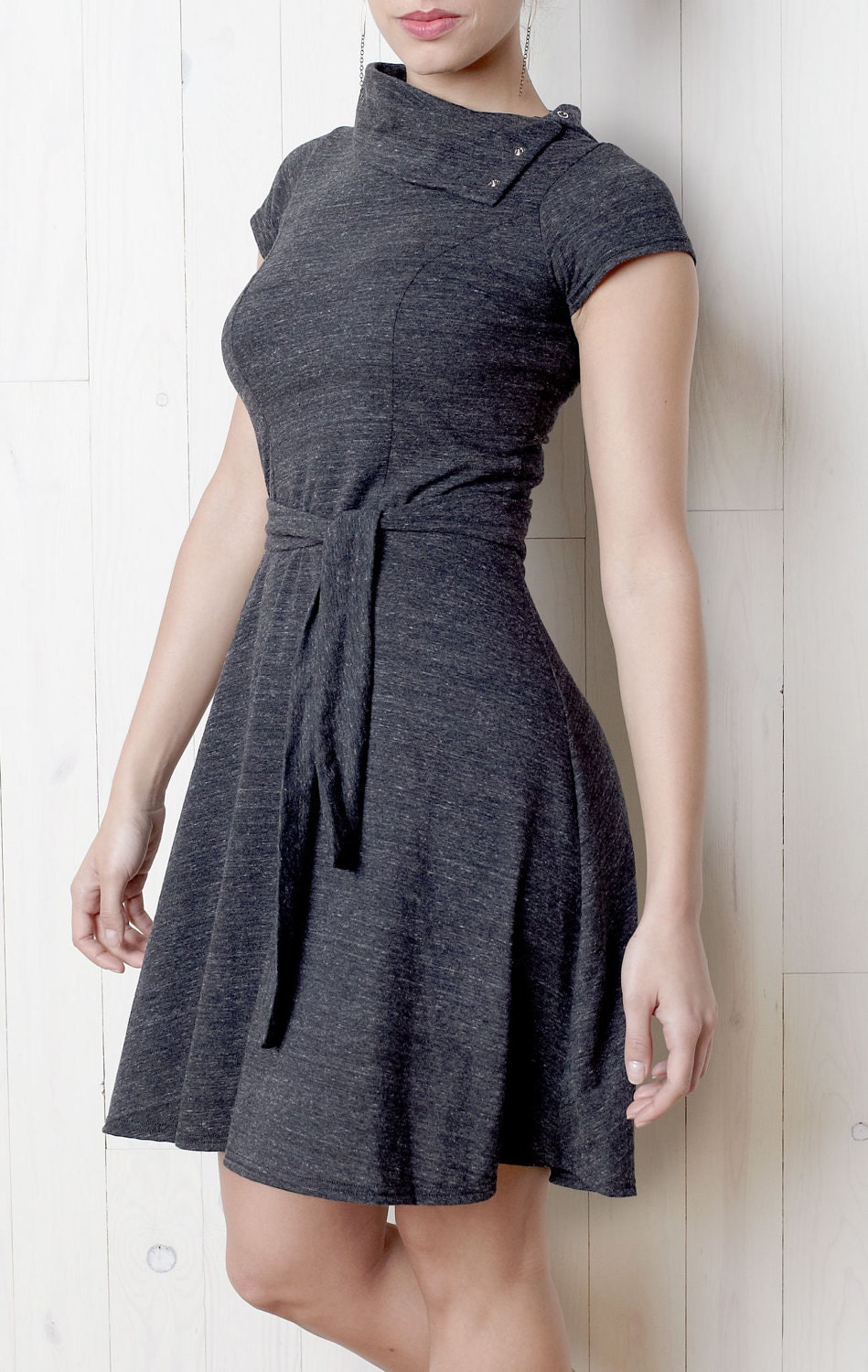 Snap Neck Dress in Gray Heather