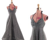 Vintage 1970's Maxi Metallic Disco Halter Sweep Cocktail DRESS S