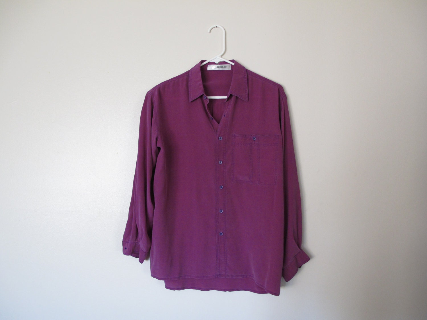 oversized violet purple loose silk blouse equipment button down up blouse M L