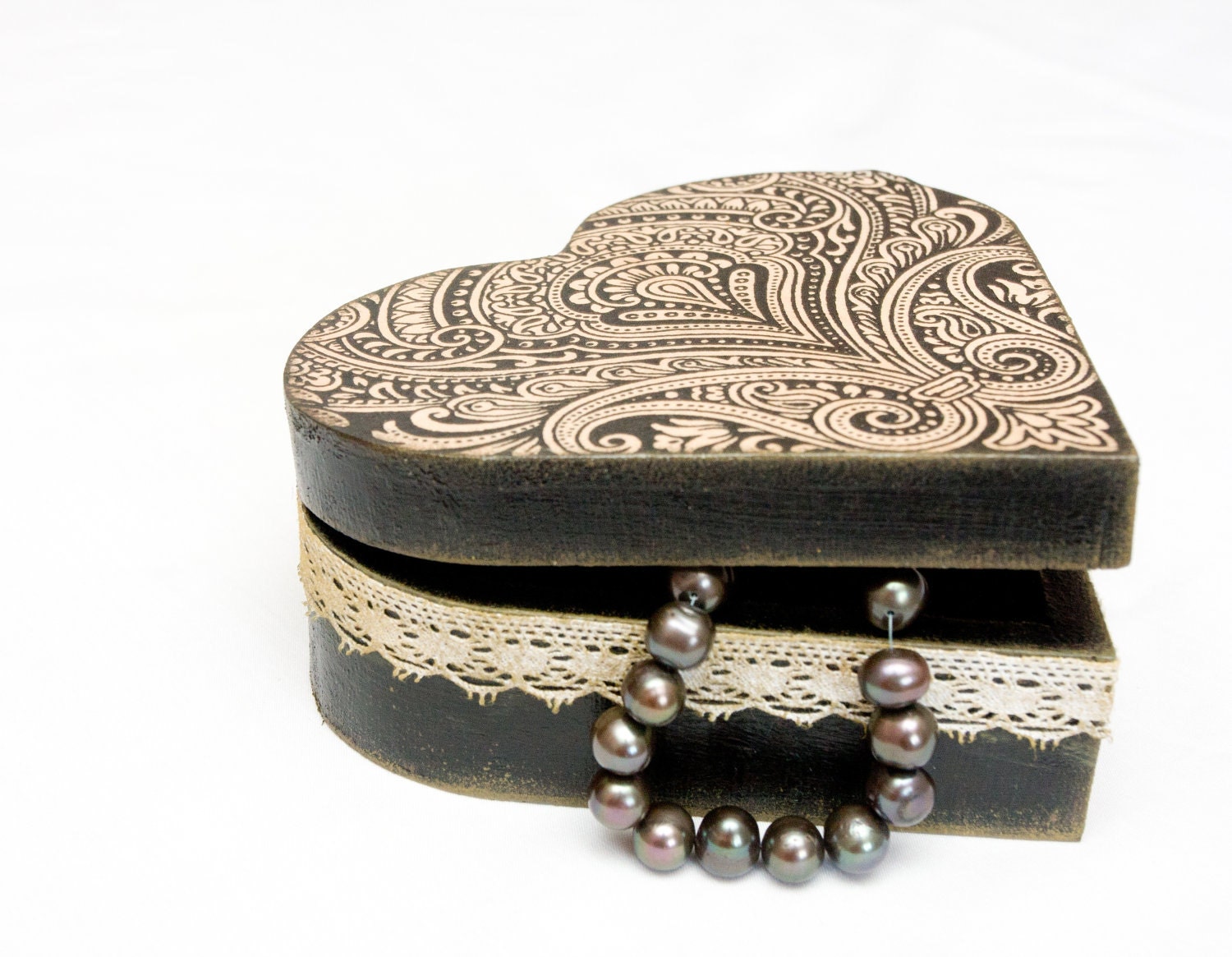 Wedding Love Box, Hearth Black lace Arabesque Box, Spring wedding, Victorian wooden box, Bridesmaid gift idea, Wedding pillow box, ohtteam