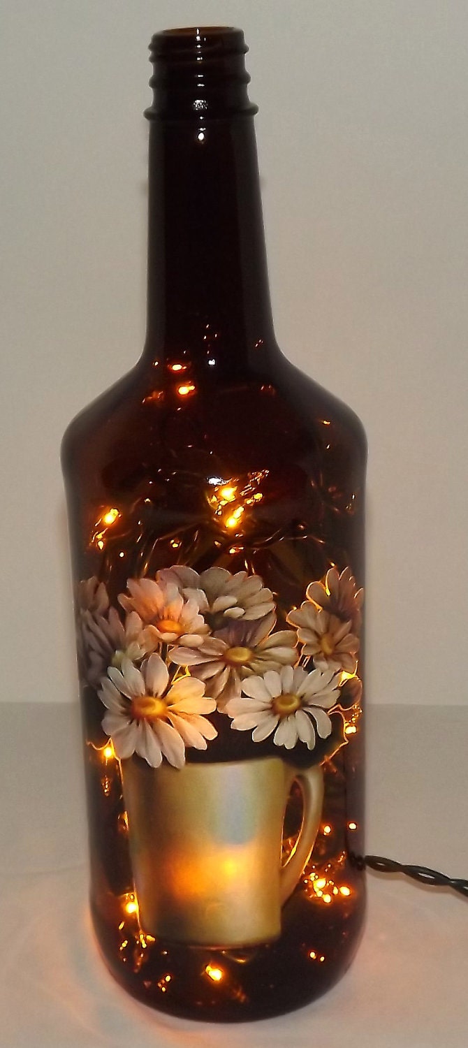 SALE--Unique Daisy Montage Glass Bottle Accent Light/Lamp-Wonderful GIFT IDEA