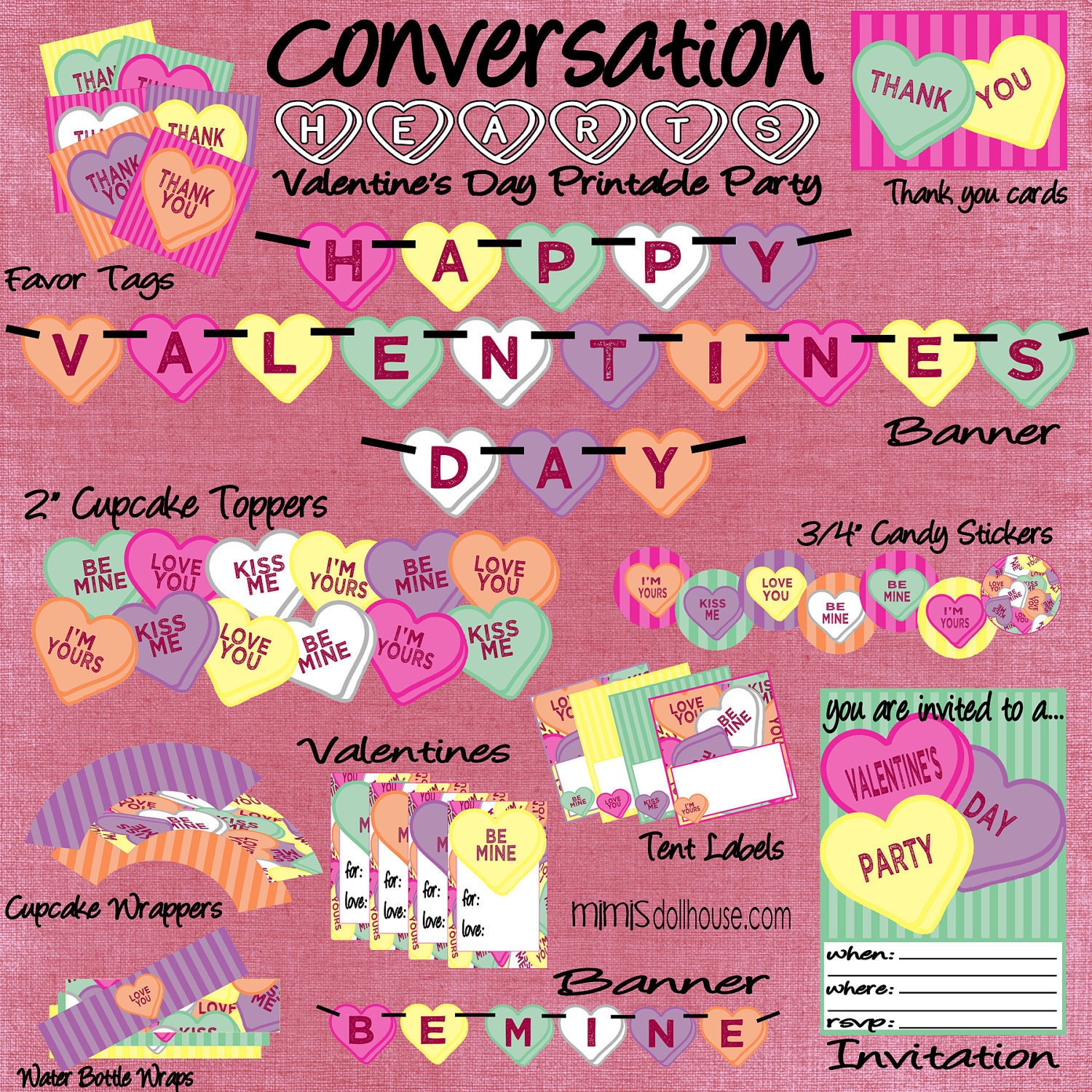 Valentine's Day Decorations- Valentine Printable Party Decorations PDF Il_170x135