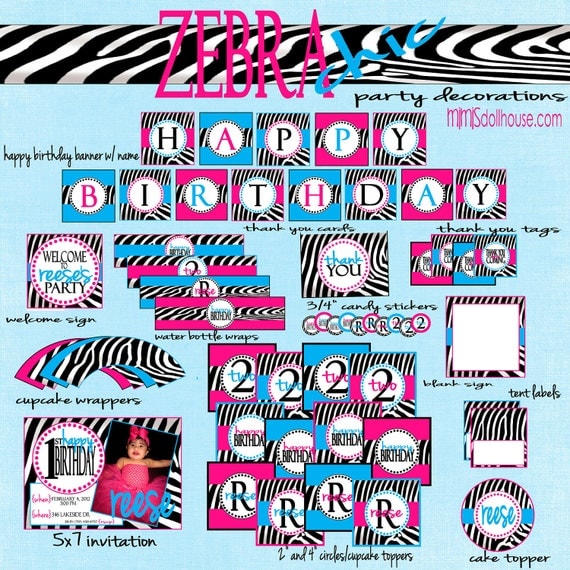 Zebra Party Decorations- Zebra Birthday Party Decorations PDF Il_570xn
