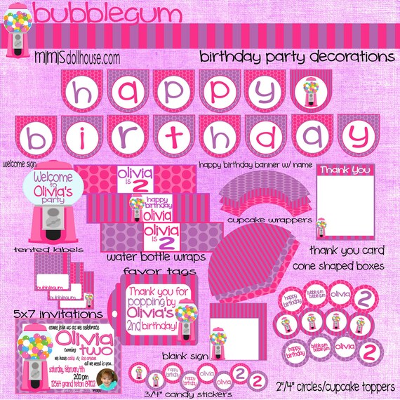 Bubble Gum Party Decorations--Gumball Birthday Party Decorations-JPEG/PDF Il_570xn