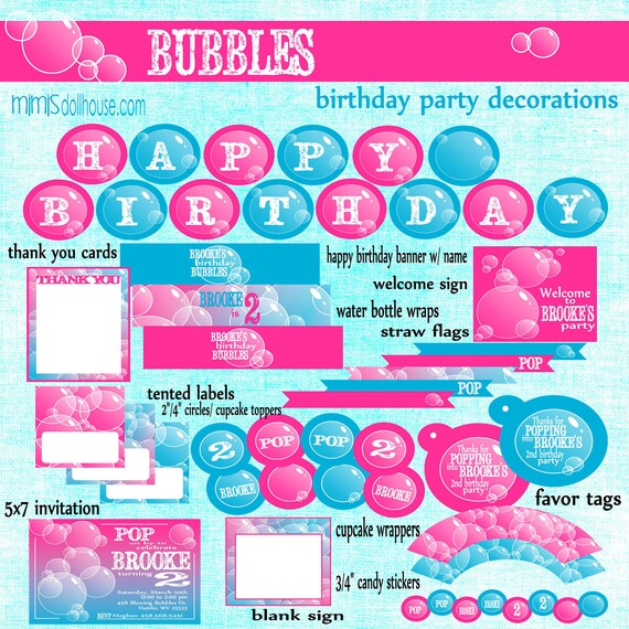 Bubbles Party Decorations-Bubbles Birthday Party Decorations-PDF Il_570xn
