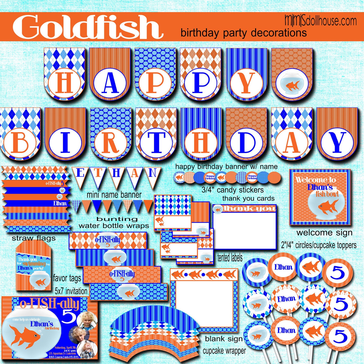 Goldfish Party Decorations- Printable Goldfish Birthday Party Decorations PDF/JPEG Il_570xn