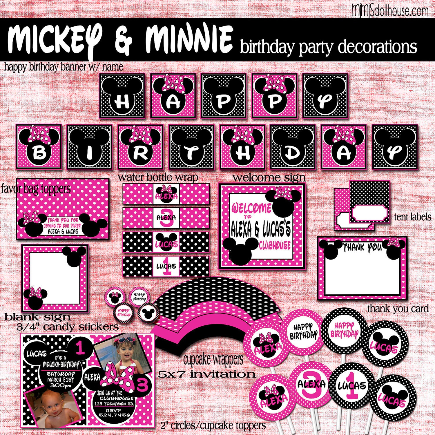 Mickey Mouse Party Decorations-Printable Minnie Mouse Birthday Party Decorations PDF Il_570xn