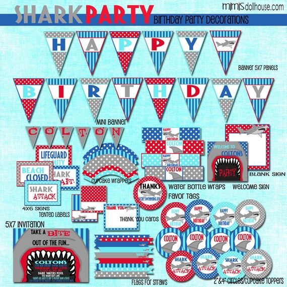 Shark Party Decorations- Printable Shark Pool Party Birthday Party Decorations PDF/JPEG Il_570xn